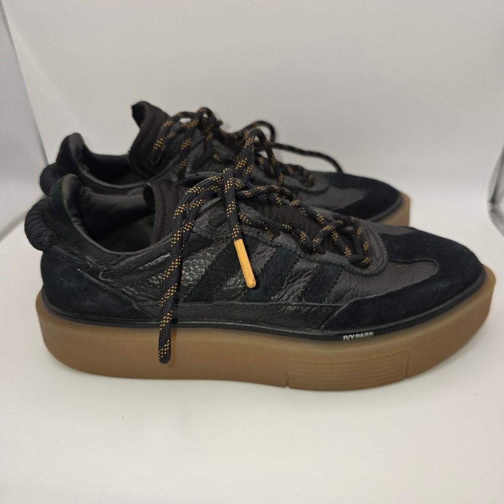 All-Black Leather & Suede Platform Sneakers with Gum Sole
